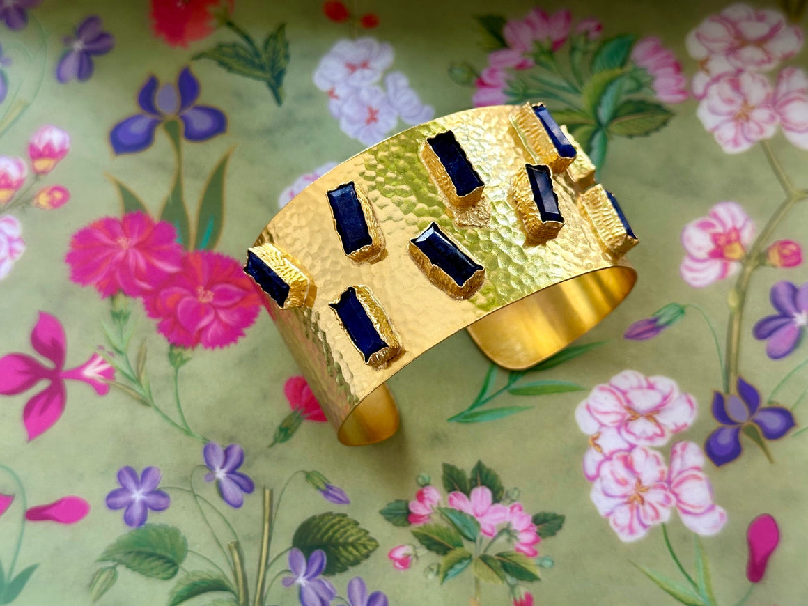 Sabyavi Bracelet Blue Onyx Gold Plated Fashion Cuff Bracelet