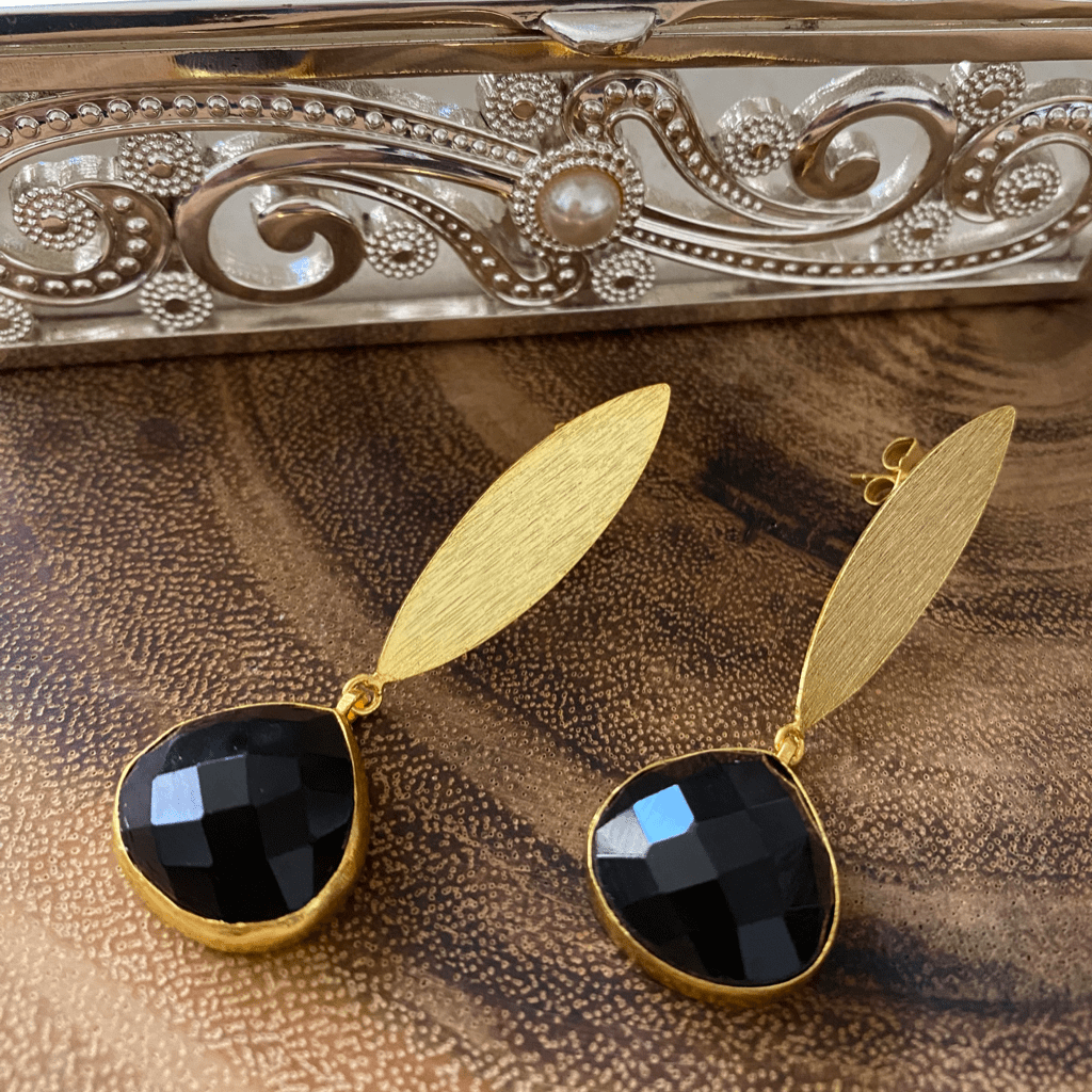 Sabyavi Earrings Black Onyx Satin Effect Fashion Earrings