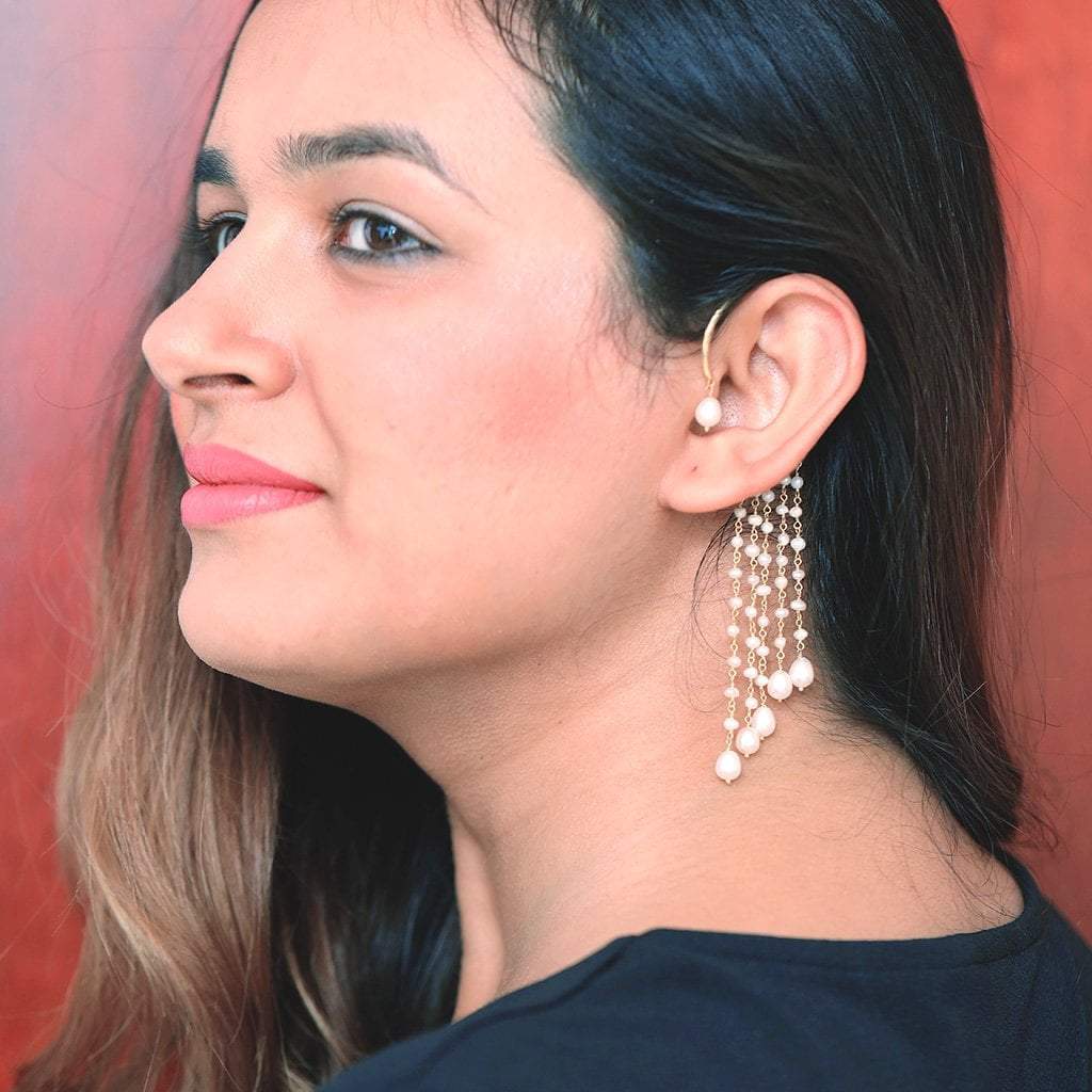 Sabyavi Earrings Behind The Ear Pearl Hoop