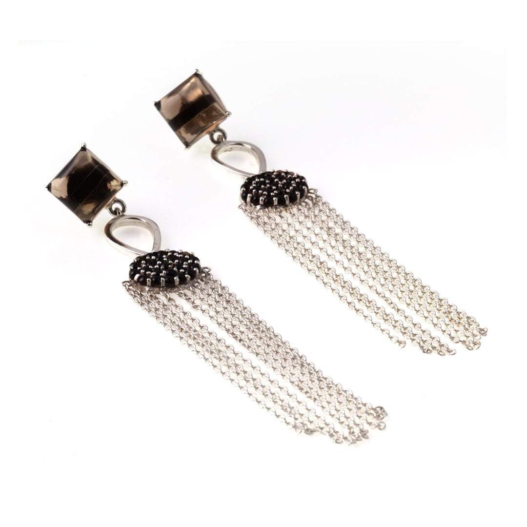 Sabyavi Earrings Smoky Quartz Drape Chain Earrings