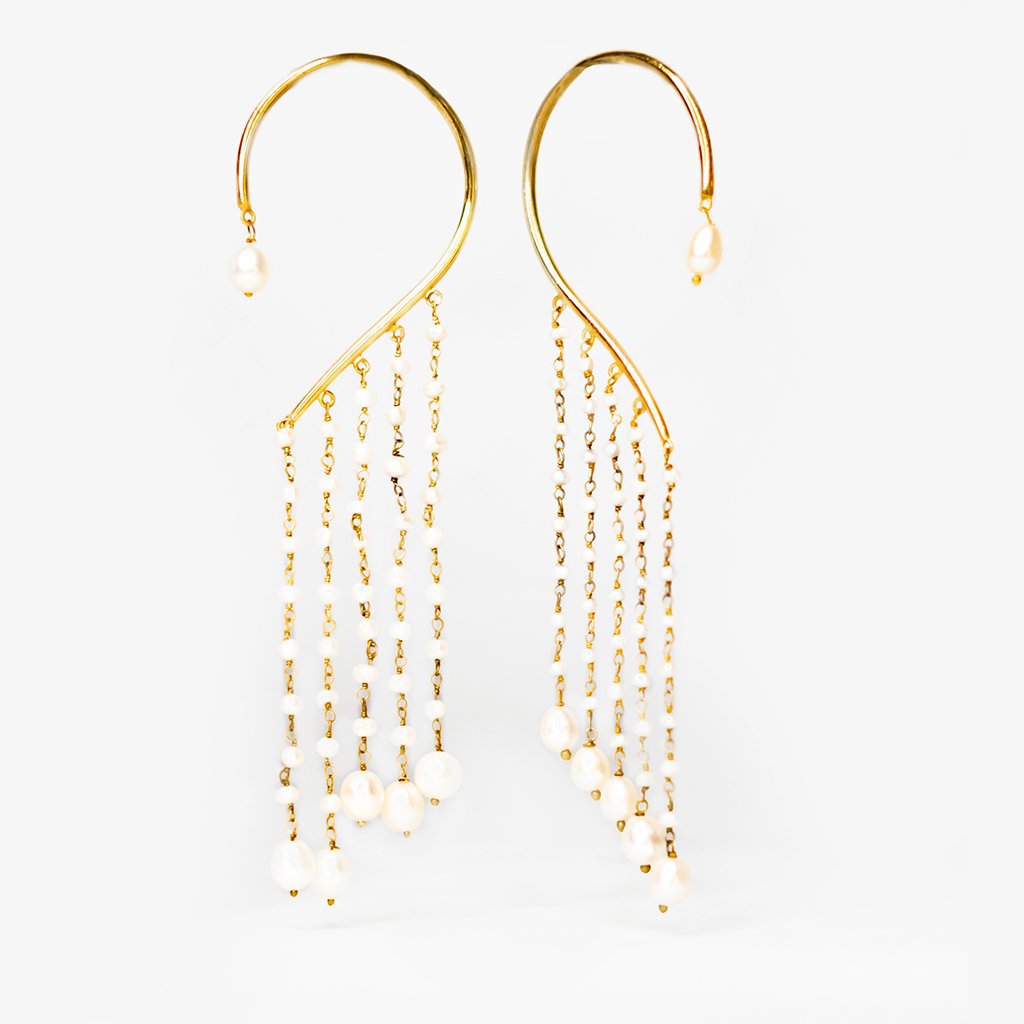 Sabyavi Earrings Behind The Ear Pearl Hoop