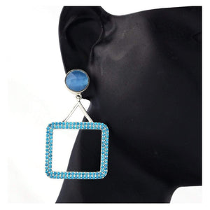 Sabyavi Earrings Blue Chalcedony & Blue Zircon Square Hoops