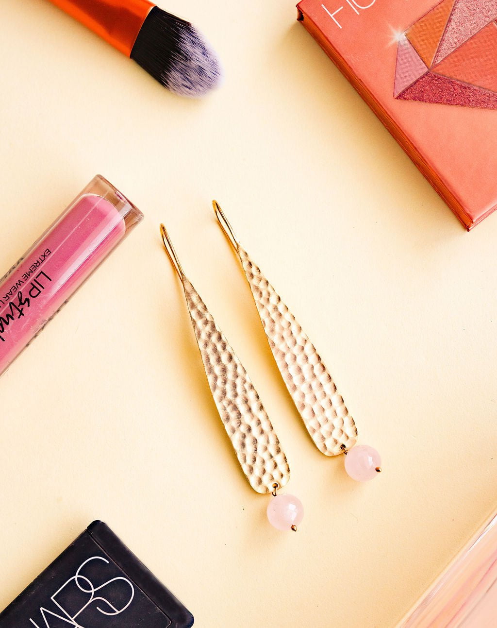 Sabyavi Earrings Rose Quartz Textured  Fashion Earrings