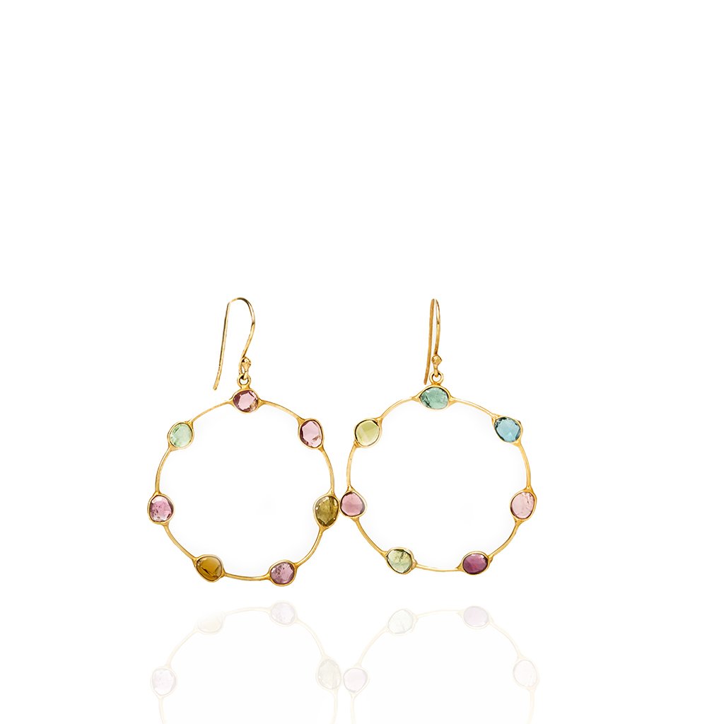 Sabyavi Hoops Gold Multicolor Tourmaline Hoops Sterling Silver