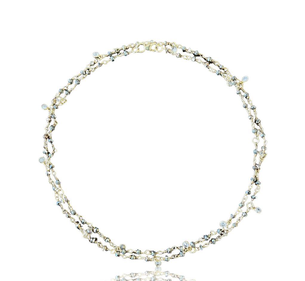 Sabyavi Pendant Rose Gold Pyrite and Cubic Zirconia Lariat Sterling Silver