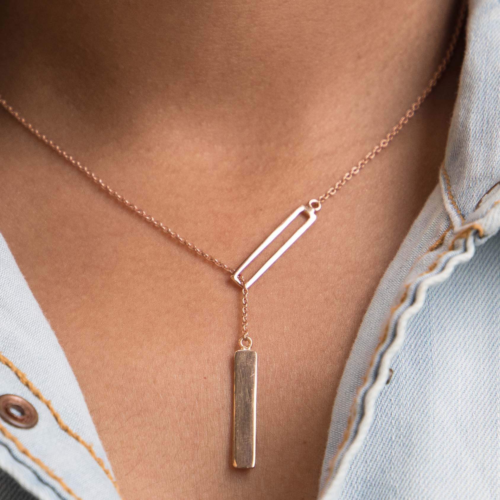 Sabyavi Pendant Rose Vertical Bar Chain Pendant Sterling Silver