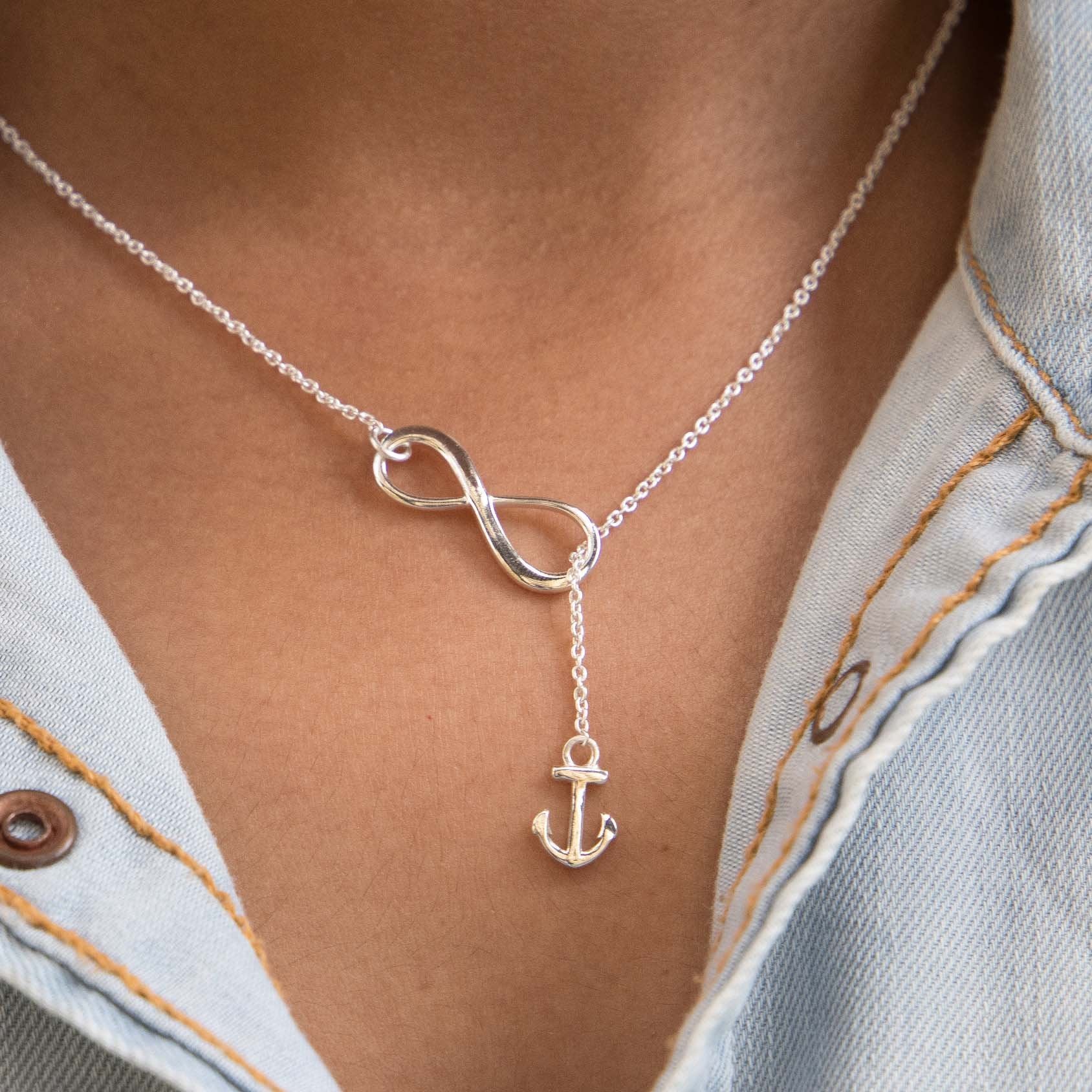 Sabyavi Pendant Silver Infinity & Anchor Chain Pendant Sterling Silver