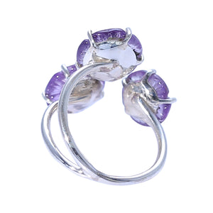 Sabyavi Ring Carved Amethyst and Pearl Prong Set Ring Sterling Silver