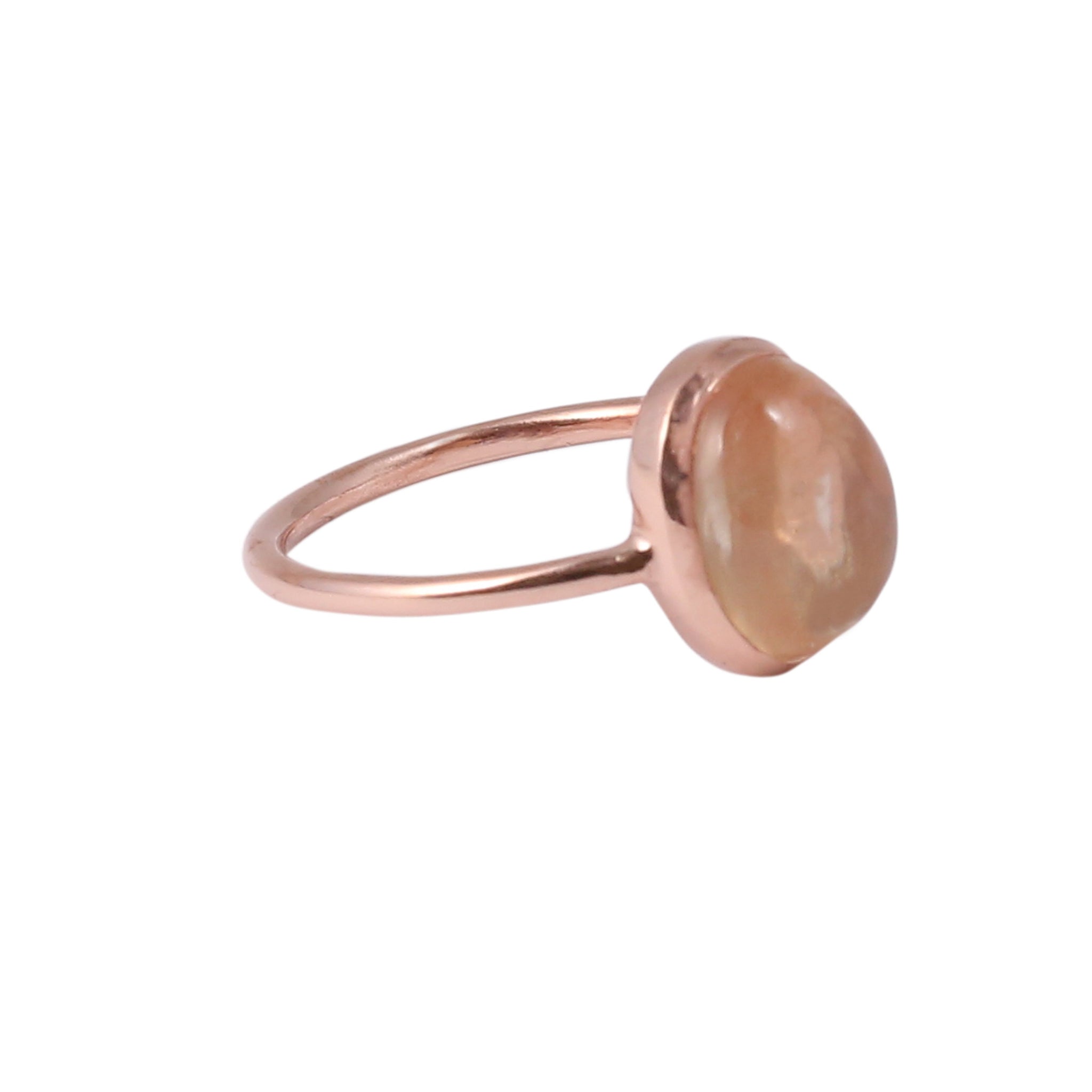 Sabyavi Ring Colorless Quartz Rose Gold Plated Bezel Set Ring Sterling Silver