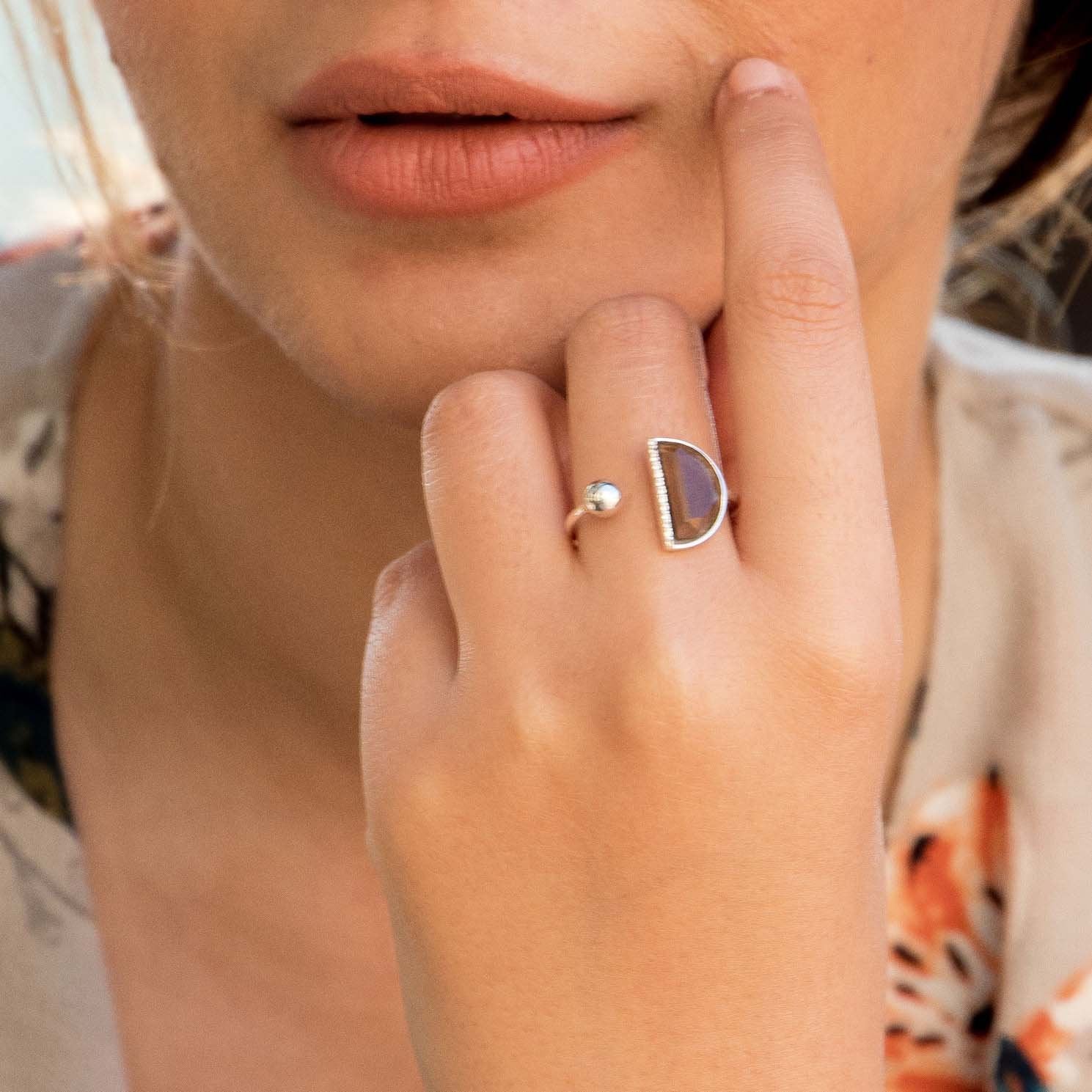 Sabyavi Ring Gold Crescent Moon Ring Sterling Silver