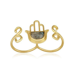 Sabyavi Ring Gold Hamsa Double Finger Ring Sterling Silver