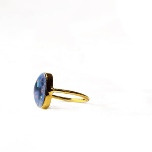 Sabyavi Ring Rose Gold Triangle Opal Bezel Set Ring Sterling Silver