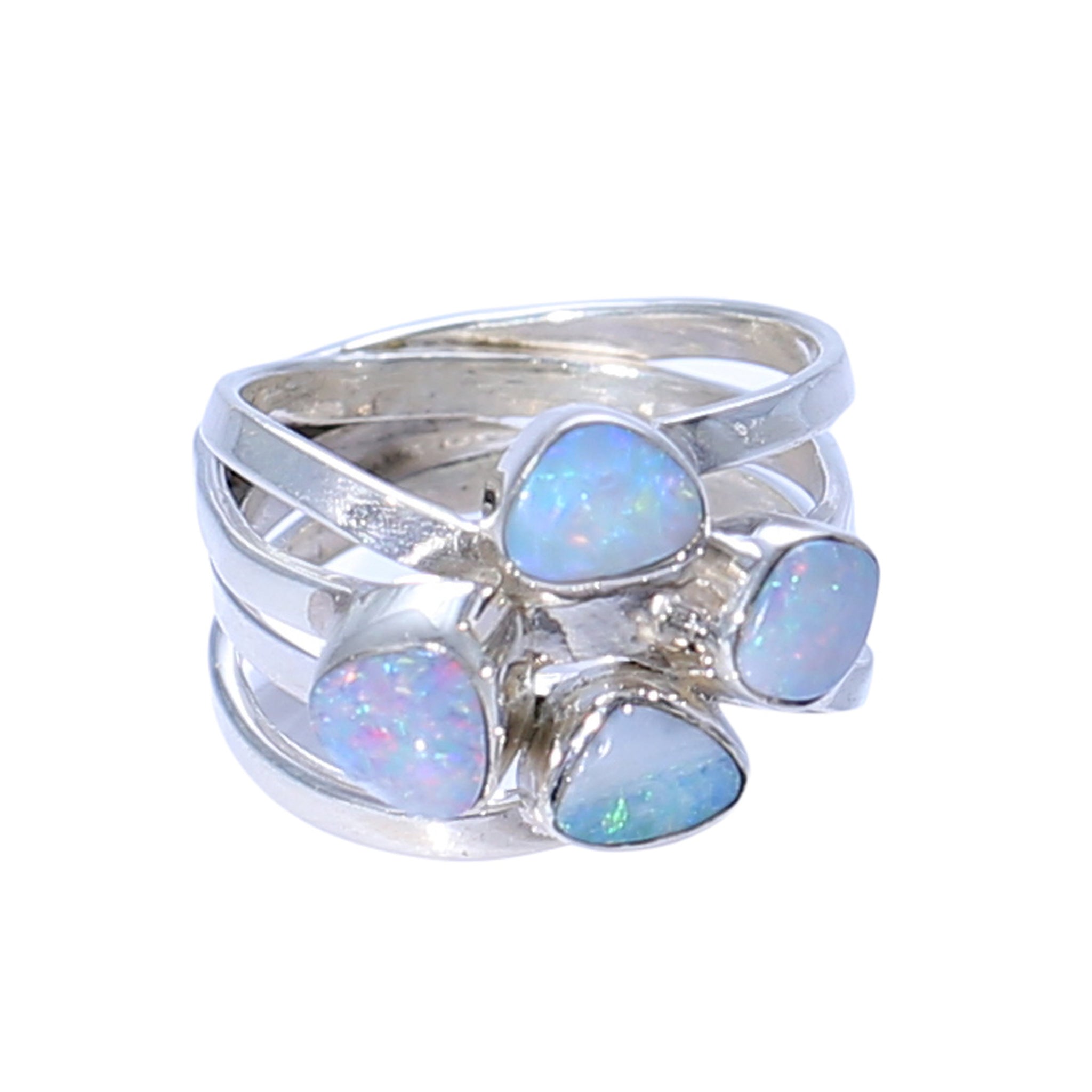 Sabyavi Ring Opal Cluster Bezel Set Ring Sterling Silver