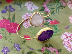 Sabyavi Bracelet Amethyst and Moonstone Gold Plated Cuff Bracelet