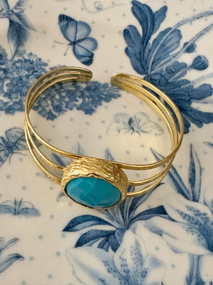 Sabyavi Bracelet Gold Aqua Chalcedony Plated Fashion Cuff Bracelet