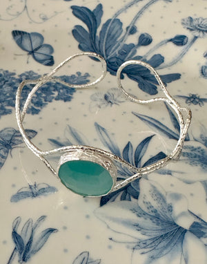 Sabyavi Bracelet Gold Aqua Chalcedony Plated Fashion Cuff Bracelet