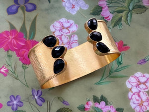 Sabyavi Bracelet Black Onyx Gold Plated Fashion Cuff Bracelet