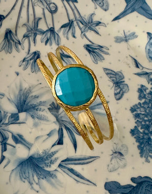 Sabyavi Bracelet Gold Aqua Chalcedony Plated Fashion Cuff Bracelet