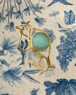 Sabyavi Bracelet Gold Aqua Chalcedony Plated Fashion Cuff Bracelet