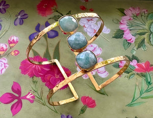 Sabyavi Bracelet Labradorite Gold Plated Fashion Cuff Bracelet