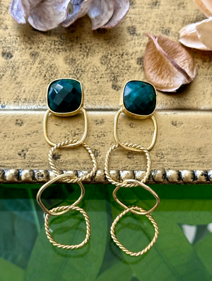 Sabyavi Earrings Green Onyx linked Fashion Earrings