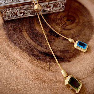 Sabyavi Pendant Gold Plated Blue and Green Quartz Y Statement Neck Chain Fashion Sautoir