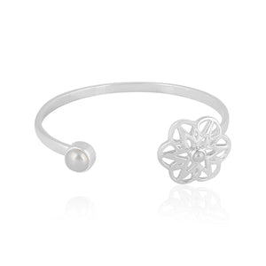 Sabyavi Bracelet Arabesque Floral Pearl Open-Bracelet Sterling Silver