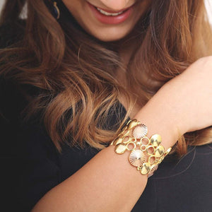 Sabyavi Bracelet Textured Disc Rose & Gold Plated Brace;et