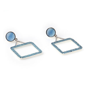 Sabyavi Earrings Blue Chalcedony & Blue Zircon Square Hoops