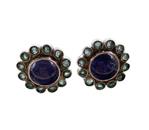 Sabyavi Earrings Tanzanite and Emerald Stud Sterling Silver