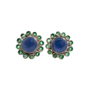 Sabyavi Earrings Tanzanite and Emerald Stud Sterling Silver