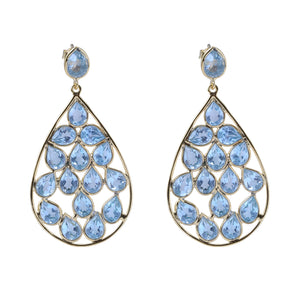Sabyavi Hoops Gold Blue Topaz Cluster Earrings Sterling Silver