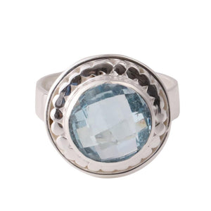 Sabyavi Ring Antique Polish Blue Topaz Bezel Set Ring Sterling Silver