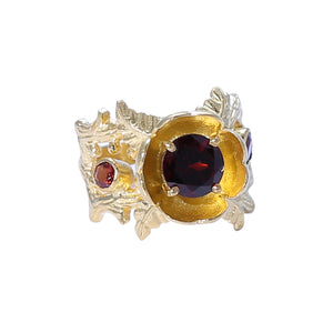 Sabyavi Ring Gold Garnet Prong Set Ring Sterling Silver