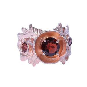 Sabyavi Ring Gold Garnet Prong Set Ring Sterling Silver