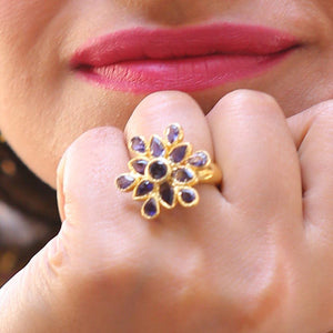 Sabyavi Ring Gold Kyanite Floral Cluster Ring Sterling Silver
