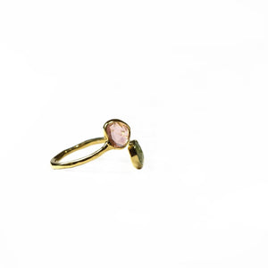 Sabyavi Ring Pink and Green Tourmaline Bezel Set Ring Sterling Silver