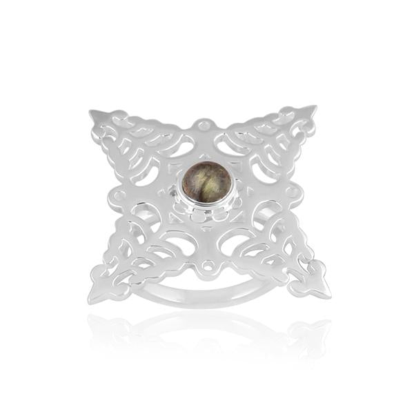 Sabyavi Ring Labradorite Arabesque Filigree Ring Sterling Silver
