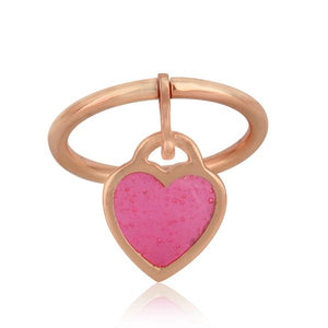 Sabyavi Ring Rose Gold Size 6 Pink-Heart Enamelled Charm RIng Sterling Silver