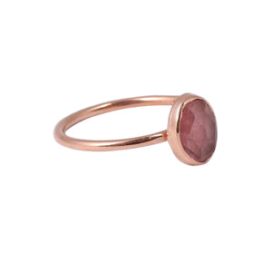 Sabyavi Ring Pink Tourmaline Bezel Set Rose Plated Ring Sterling Silver