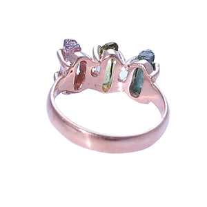 Sabyavi Ring Silver Rough Three Baguette Pink & Green Tourmaline Ring Sterling Silver