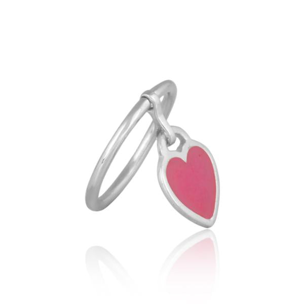 Sabyavi Ring Rose Gold Size 6 Pink-Heart Enamelled Charm RIng Sterling Silver
