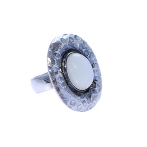 Sabyavi Ring Rose Gold Textured Moonstone Oval Ring Sterling Silver