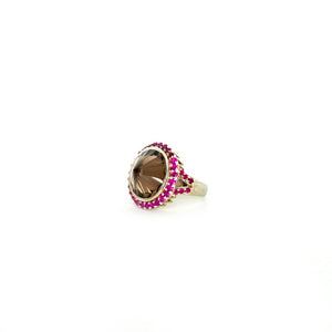 Sabyavi Ring Smoky Quartz & Pink Tourmaline Ring Sterling Silver